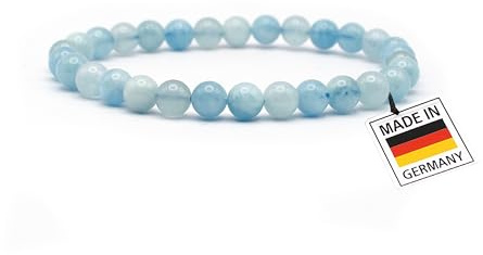 TIGER TREASURE Qualität, inspiriert seit 1890 Aquamarin Armband 6mm | Naturfarben für innere Ruhe | Edelsteine aus Brasilien | Handgefertigtes Perlenarmband aus Deutschland | Schmuck für Damen