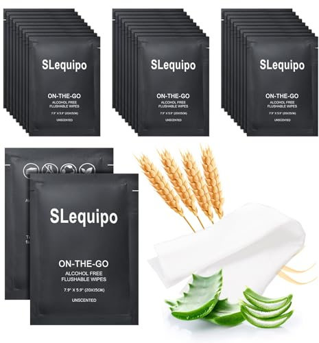 100 Stück spülbare Feuchttücher, Aloe Vera für Hintern, Hände, Gesichtsreinigung, einzeln verpackt, tragbare Größe, ideal für den täglichen Gebrauch, auf Pflanzenbasis