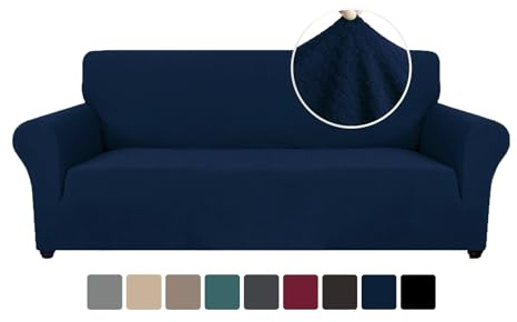 Ystyle Stretch Sofa überzug 3 Sitzer, Elastisch Sofabezug Mit Armlehnen, Jacquard Couch überzug rutschfest, Waschbar Sofa Cover Protector Für Hunde Haustiere, Blau