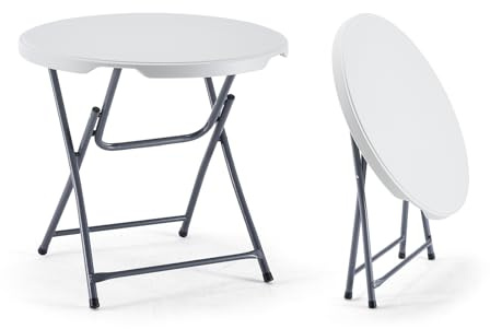 KAIHAOWIN Klapptisch 80cm Campingtisch Rund Esstisch Kunststoff Platzsparend Gartentisch Klappbar Weiß für Draußen Drinnen
