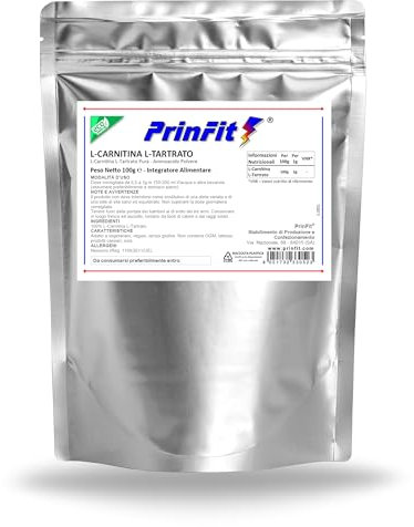 100g L-Carnitina L-Tartrato Integratore alimentare vegano – Alta qualità – Brucia Grassi Dimagrante, polvere pura 100% | per Sportivi per Pre Workout