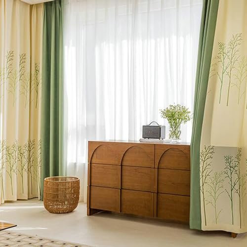 Bishilin Gardinen mit Ösen 2er Set, Vorhänge Blickdicht Grün Verbinden Landhausstil Bedruckt Motiv 132x160CM Schlafzimmer Verdunklungsvorhänge Wohnzimmer Kinderzimmer