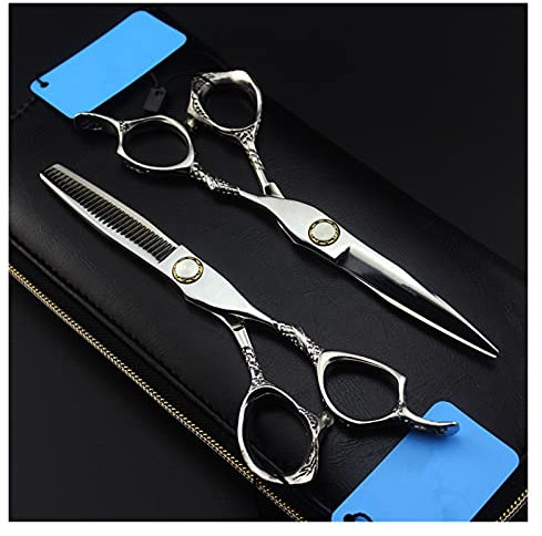 CrEev Schere zum Haarschneiden, 6-Zoll-Schere mit Blumengriff, Friseurschere, Haarschnitt-Effilierschere, Flachschnitt-Friseurschere, Haarschneide-Set (Farbe: Effilierschere) (Set mit Ba