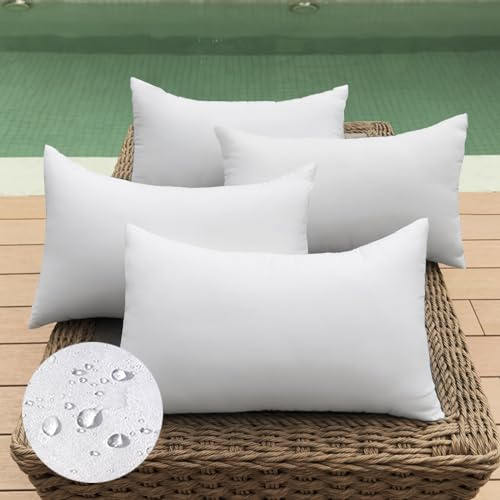QSWRD 30x50 cm Outdoor Wetterfest Kissenfüllung 4er Set wasserdichte Kissen Gartenmöbel Dekokissen Innenkissen Kopfkissen Federkissen Zierkissen für Sofa Terrasse Balkon Wohnzimmer Cushions Weiß