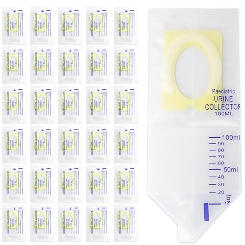 30 Stück pädiatrische Urinbeutel-Sammler, transparente Urinauffangbeutel, selbstklebende Oberfläche, 100 ml, auslaufsichere Säuglingsurin-Sammelbeutel – ideale Einweg-Pädiatrische Urinsammler