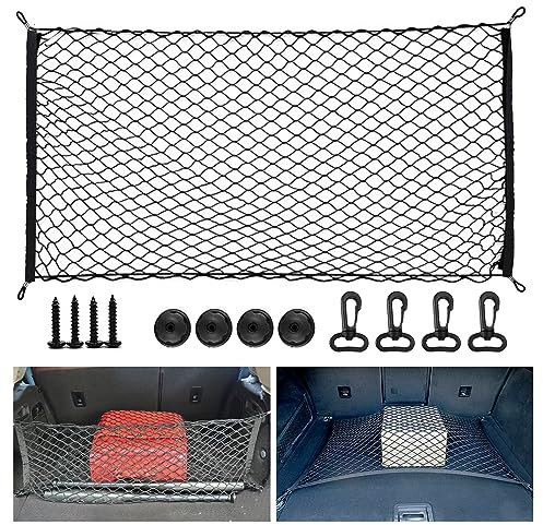 Car Cargo Net, Car Storage Net, Luggage Net, Elastic Nylon Mesh Storage Organize, Elastic Nylon Mesh Storage Organizer, Universal Rear Cargo Net for Car Boot Vehicle Van SUV 60 x 110 cm Black