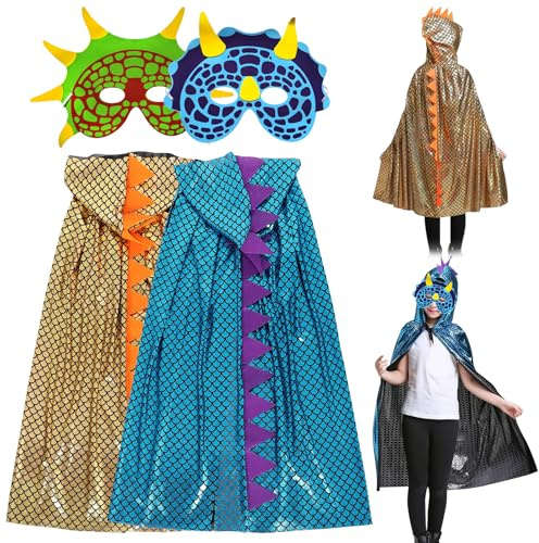 SPHERETRON Dinosaurier Umhang 2 Stück Dinosaurier Kostüm Kinder Drachenkostüm Kinder Dinosaurier Kostüm Umhang Kinde für Rollenspiel Halloween Themenparty Maskerade, Jungen Mädchen