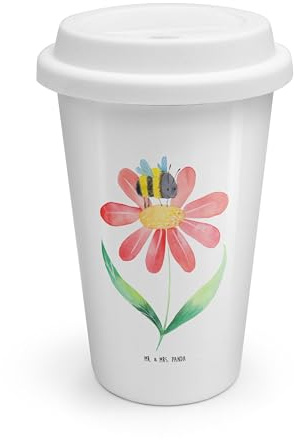 Mr. & Mrs. Panda To Go Becher Hummel Blume - Geschenk, Coffe To Go Becher, Thermobecher to go, Feld, Gute Laune, Coffee to go Becher, lustige