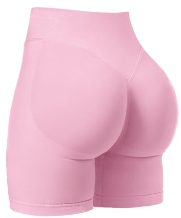 VOYJOY Workout-Shorts für Damen, 6,3 cm/9,1 cm/11,4 cm/15,2 cm, Scrunch Butt Lifting, Fitnessstudio, nahtlos, Biker-Shorts, Pink
