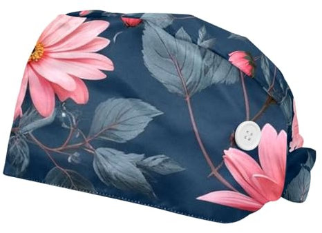 FQURFHY 2 Stücke，OP-Hauben für Frauen，Zahnärztliche OP-Hauben,Pflege-Haarnetz,Für die Küche,Kirschzweige Alstroemeria-Blüten