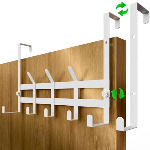4smile Türgarderobe zum Einhängen – Edelstahl Türhaken Weiß, Verstellbare Kleiderhaken Tür Für 36/41/46mm – Türhakenleiste Haken Zum Einhängen Ohne Bohren, Für Jacken, Kleidung & Handtücher