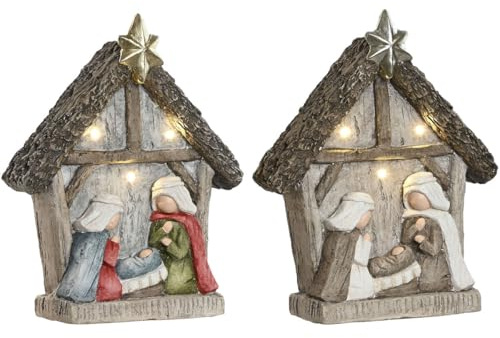 Home ESPRIT Presepe di Natale Verde Grigio Magnesio 27,5 x 10,5 x 34,5 cm (2 Pezzi)