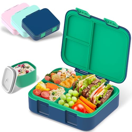 Maidyna Bento Lunch Box for Kids, Bento Box Lunch Box Adults with Multi-Compartments & Sauce Jar, Leakproof Snack Boxes for Kids Adult School Work, Microwave Safe (Dark Green)