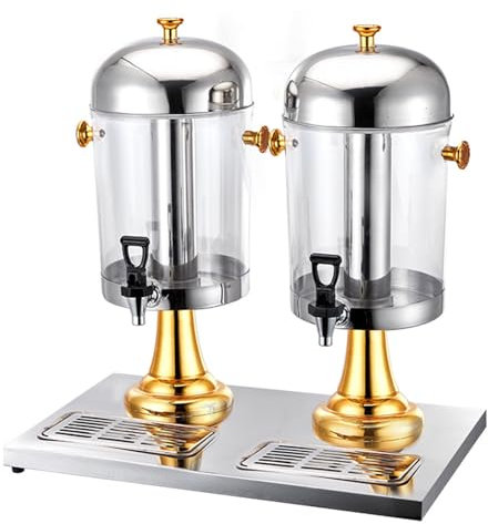 ZJHAHJY Commercial Juice Dispenser, Stainless Steel Clear PE Drink Dispenser with Tap and Ice Container, for Serving Cold Hot Beverages, Cocktails, Water, Chilled Refreshments Gold Double