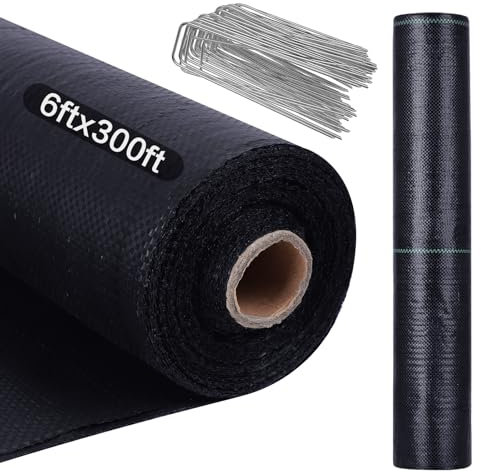 AIKANG 6FT x 300FT Weed Barrier Landscape Fabric, Premium Heavy Duty Woven Garden Ground Cover Weed Block Control Mat Cloth for Gardening, Planting, Farming, Landscaping Flower Bed Driveway