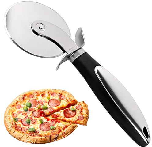 Simsky Roulette à Pizza, Roulette Pizza, Coupe Pizza, Couteau a Pizza, Coupante Couteau de Pizza, Pizza Cutter avec Poignée en Silicone avec Couvercle de Protection, Noir