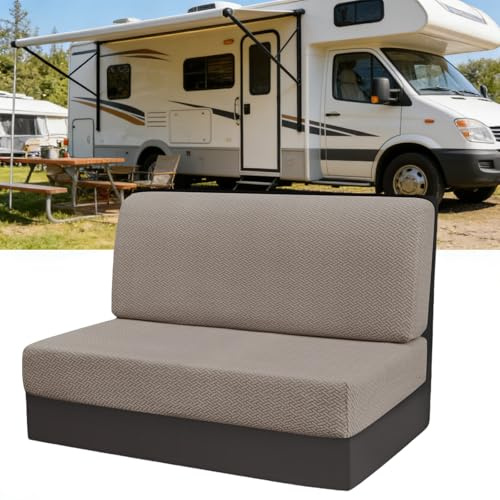 Eysbiy Copricuscini per Camper, 2 pezzi Elasticizzati Coprisedili Jacquard Copridivano per Camper RV Lavabile Fodere Cuscini Dinette per Caravan (Cachi)