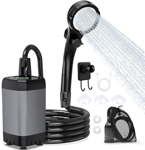 ShinePick Ducha Portatil, Ducha Camping Recargable de 3000mAh, con Pantalla LED Inteligente 3 Modos de Ducha Resistente al Agua IPX7, Adecuada para Acampar, Al Aire Libre, Automóvil y Mascotas