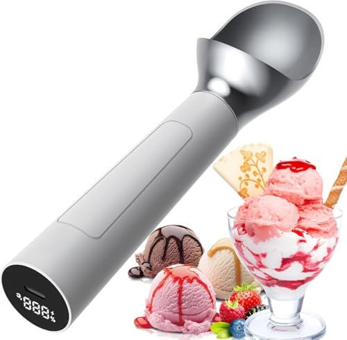 Heated Ice Cream Scoop Electric, Rechargeable Ice Cream Scooper, No-button Operation, 2 Oz Capacity, Smart Display for Battery & Temperature, Icecream Scoop for Easy Scooping Ice Cream