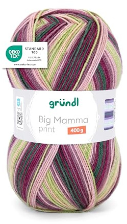 Gründl Wolle Big Mamma Print XXL 1 x 400 g, Malve-nude-limette-graugrün | XXL Wolle zum Stricken mit Farbverlauf - Weich und hautfreundlich - 100 % Polyacryl - 400 g / 1040 m - Nadelstärke 3,5- 4,5