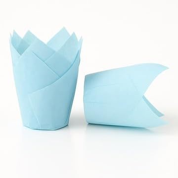 The Baked Studio Tulip Cupcake Liners – 50 Pack | Elegant Muffin & Cupcake Cases | Non-Stick, Oven-Safe, Food Grade Paper | Ideal for Weddings, Parties & Baking Professionals (Light Blue)