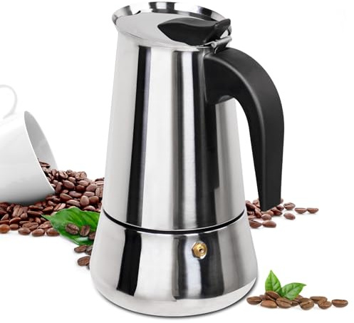Supvision Moka Pot Stainless Steel Italian Espresso Coffee Maker Stovetop CoffeeMakers Mocha Pot Percolator for Induction Stove Classic Cafe Makers Portable for Easy Brewing Tummy (4 Cup)