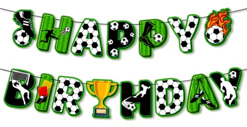 ParPix Fussball Geburtstag Deko Girlande, Fußball Happy Birthday Banner, Fussball Deko Geburtstag Kinder Girlande, Geburtstagsdeko Fussball Banner, Fußball Geburtstagsgirlande für Fussball Party