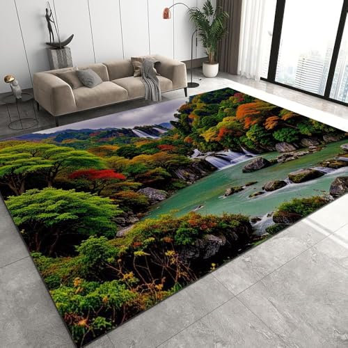 DILANI Landschaft Natur Kurzflor Teppich Matten rutschfeste FußMatte Kinderteppich Modern 3D Wald Fluss Berg Kinder Spielteppiche FüR Schlafzimmer Flur Wohnzimmer Boden Teppich 80x120 cm