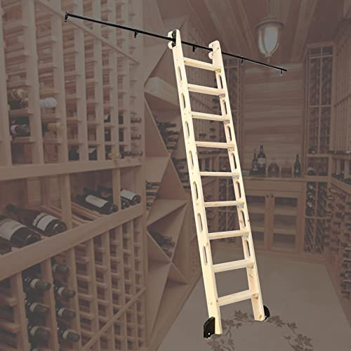 Kit de quincaillerie pour porte de grange coulissante pour échelle de bibliothèque – Ensemble complet de rails avec rouleau de sol (poubelle non incluse) – Idéal pour la décoration d'intérieur