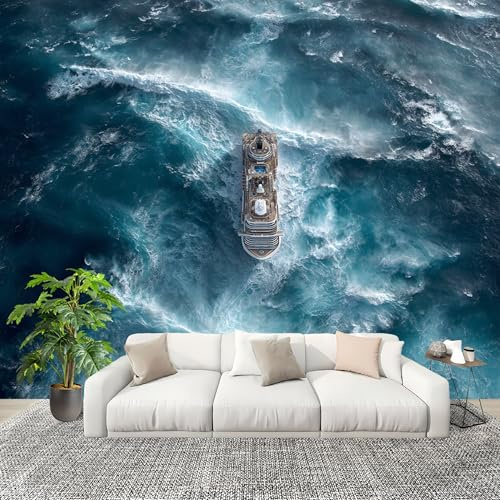 Dormitorio Papel Pintado Olas de Crucero En Velero Pared Panorámico 400x280 cm Choque Hd Fotomurales No Tejido, Póster Gigante de Pared Personalizado 3D Para Salón Fotomurales