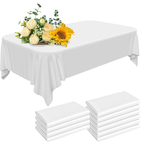 10 Stück Weiß Einweg Tischdecken, Wasserfest Ölbeständige Tischdecke, 137x274 cm Rechteckige Tischabdeckung, Kunststoff Schmutzabweisende Tischdecke für Geburtstag Hochzeit Party Weihnachten Picknick