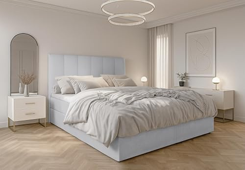 AXLIVING Boxbett Merea Boxspringbett Grau mit Bettkasten 180x200 cm