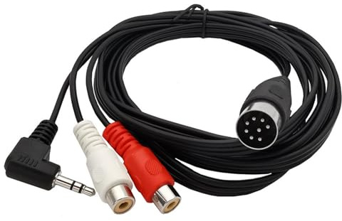 Hkfgdjdl Cable adaptador de sonido grande de 8 pines DIN a 2RCA hembra y 3 puertos macho de 3,5 mm en ángulo recto para receptor, reproductor y subwoofer
