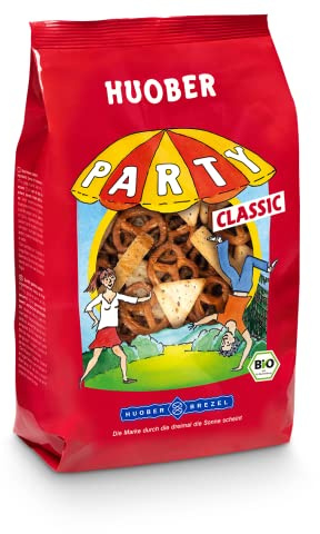 Huober Bio Party Classic, Salzgebäck Mix mit Mini Brezeln, Sesam-Cracker und Mohn-„Knabberle“, 12 Packungen 200 g (1 x 2,4 kg)