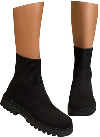 LDXEQIZ Botines De Punto Elástico Botas Cortas Transpirables for Mujer Elegantes Boots Chelsea Cómodos Botines De Plataforma Zapatos Vintage Sin Cordones for Primavera/otoño(39 EU)