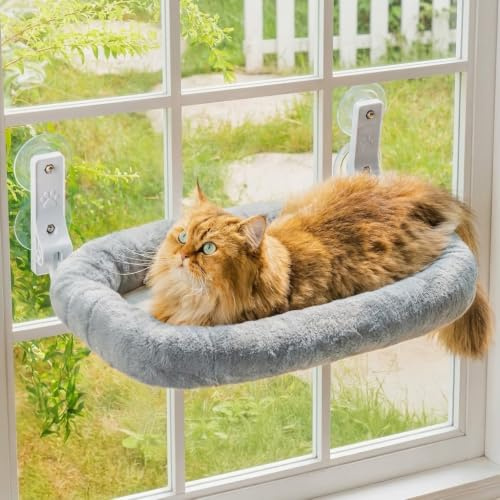 EDAGNY Faltbare Fensterliege für Katzen Robust mit Weich Waschbar Bezug Grau