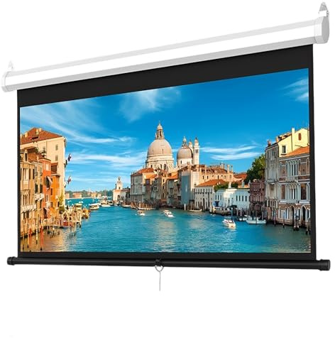 60 Inch Manual Projector Screen with Auto Lock, 8K / 4K Ultra HD 4:3 Wall Mounted Ceiling Pull Down Movie Screen for Indoor Outdoor Backyard Party
