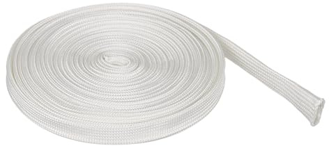 sourcing map Braided Sleeving 3meter x 6mm High Temp Fiberglass Braid Cable Sleeve for Automotive Home Office Cables Video Cord Management Cable Protection, White