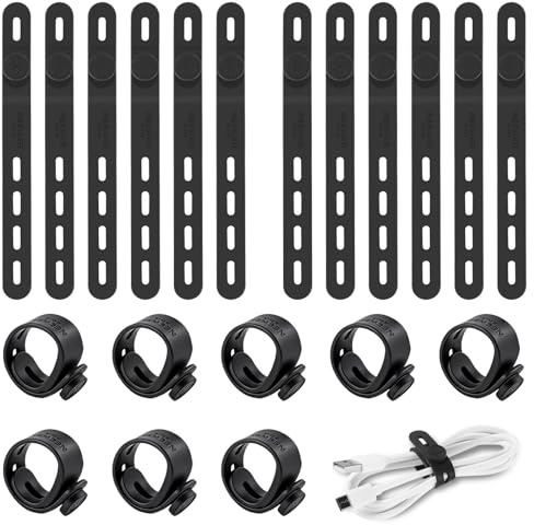 NEEWER 20PCS Silicone Cable Ties, Adjustable Reusable Office Desk Wire Organizer Data Cord Keeper Management Strap Accessories with Buckles for Power Audio Charging Electrical Cords, NC015