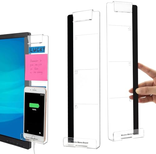 VZU 2 Stück Monitor Memo Board Computer Zubehör, Acryl-Memoboard für Computermonitor, Büro Gadgets, Haftnotizhalter, Bürobedarf für Damen und Herren, Büro- und Home-Organizer (Geschwungener Stil)