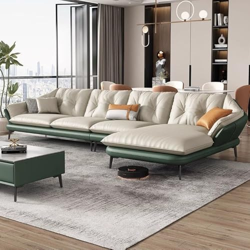 Nordisk lyxig modern minimalistisk L-formad lädersoffa, massiv träram, rymlig och mjuk soffa, modern stor storlek, lämplig för vardagsrum/kontor/lägenhet.