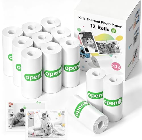 Zivacate 12 Rollen Thermopapier Kinderkamera 57 × 25 mm, Thermodruckerpapier weiß, tintenfreies Druckpapier für Mini Drucker und Kinderkamera mit Sofortdruck