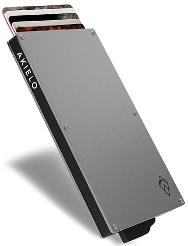 AKIELO Kartenetui mit RFID Schutz und Geschenkbox – Minimalistische Geldbörse Herren – Kompakte Wallet und Kontaktloser Kreditkartenschutz (Alpha - Silberne Ausgabe)