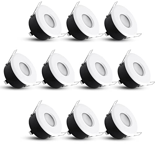 linovum flache LED Einbaustrahler 10er Set Bad mit IP65 Wasserschutz in Weiß rund inklusive LED 230V Modul 4W neutralweiß