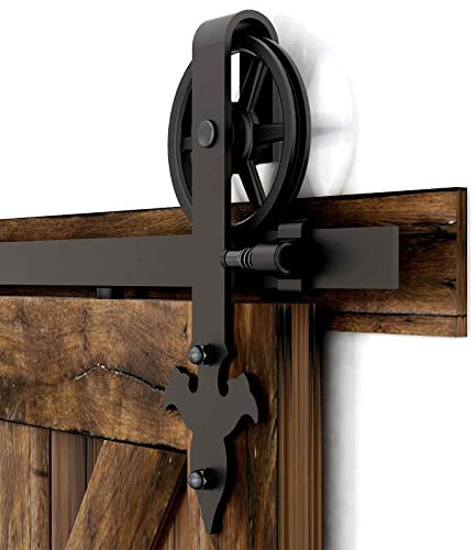 6.6FT/201cm Vintage Big Wheel Wood Sliding Barn Door Track Kit Rail Hardware Sliding Door Track System for Single Door