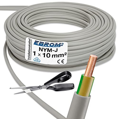 EBROM Mantelleitung Erdungskabel Erdungsleitung GRAU NYM-J 1x10 mm² - Meterware auf den Meter genau - Auswahl in 1 Meter Schritten - Ihre Auswahl: 10 mm2 - Länge: 10 Meter