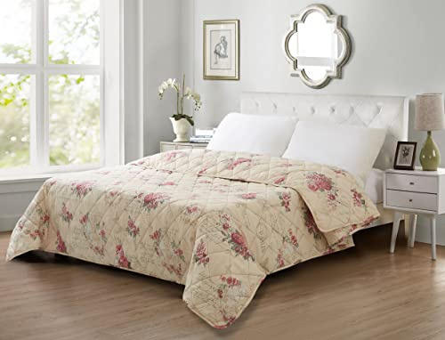MB Warenhandel24 XXL Tagesdecke 220x240 cm Rosé Patchwork Landhausstil – Bettüberwurf & Sofaüberwurf gesteppt, Quilt Tagesdecke für Doppelbett, weiche Überwurfdecke in Creme Rose Rosa, Paris Vintage