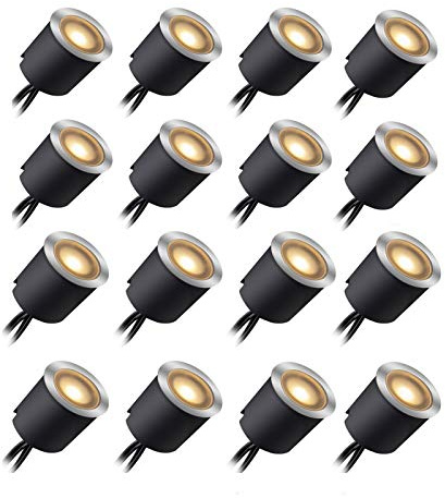 LIEBMAYA LED Bodeneinbaustrahler mit Schwarzer Schutzhülle, LED Terrassenbeleuchtung Bodeneinbaustrahler Deckenstrahler IP67 DC12V für Küche Garten Treppen Balkon Terrasse（warm weiß，16er Set, Ø32mm）