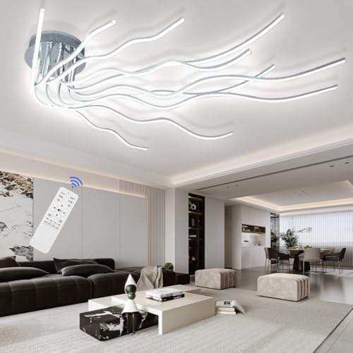 LED DeckenleuchteWohnzimmerlampe,10 Flammige Dimmbar Deckenlampe Wohnzimmer mit Fernbedienung, Die Form kann frei geändert werden, Deckenleuchte Wohnzimmer Modern Groß modisch und einfach Ø140cm