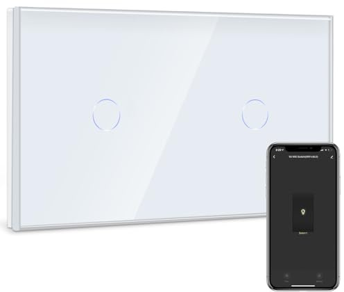 BSEED Smart Lichtschalter 1 Fach 2 Wege +1 Fach 2 Wege Wifi Smart Lichtschalter arbeitet mit Tuya and Google Home,Glas Touchscreen-schalter Weiß(Erforderlich Neutral Draht)157mm